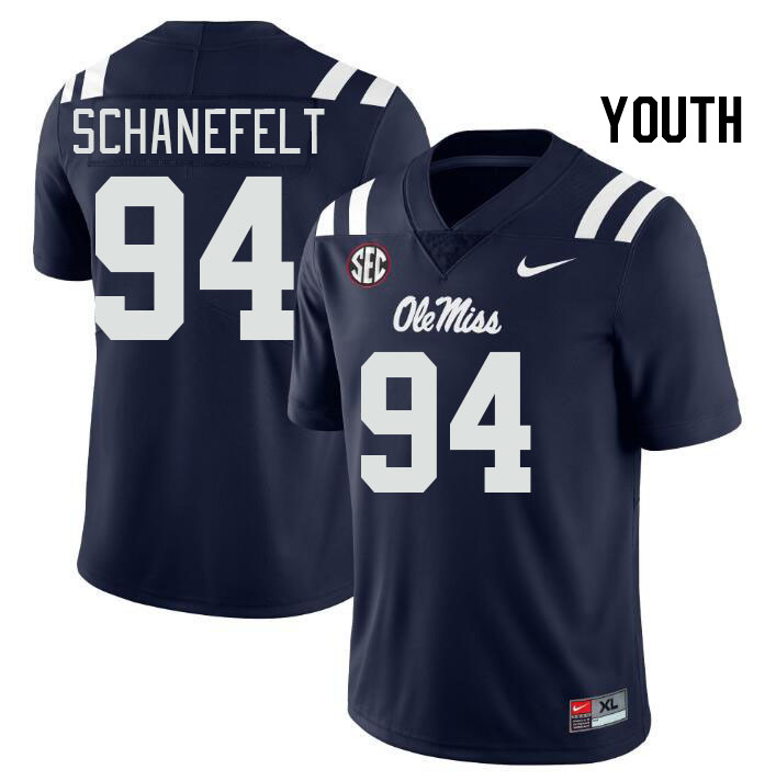 Youth #94 Christian Schanefelt Ole Miss Rebels College Football Jerseys Stitched Sale-Navy